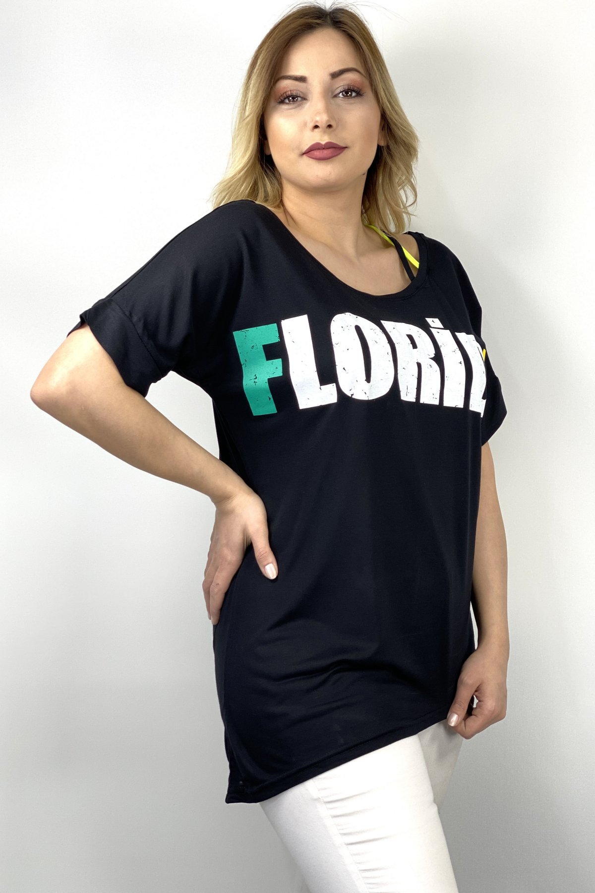 Florida Baskı Renkli Askılı Bluz 